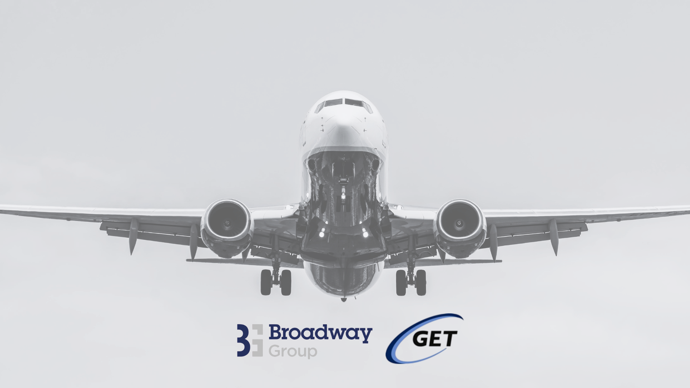 Plane in flight symbolising the sale of General Engineering Treatments (logo) Limited to Broadway Group (logo)